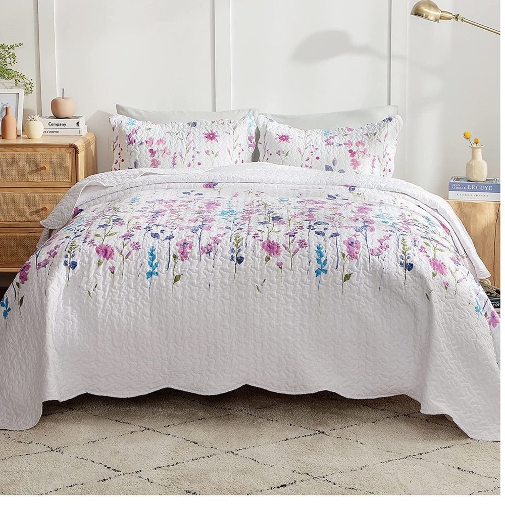 Floral Quilt Sets Queen Light Purple - Lightweight Quilt Beding Set